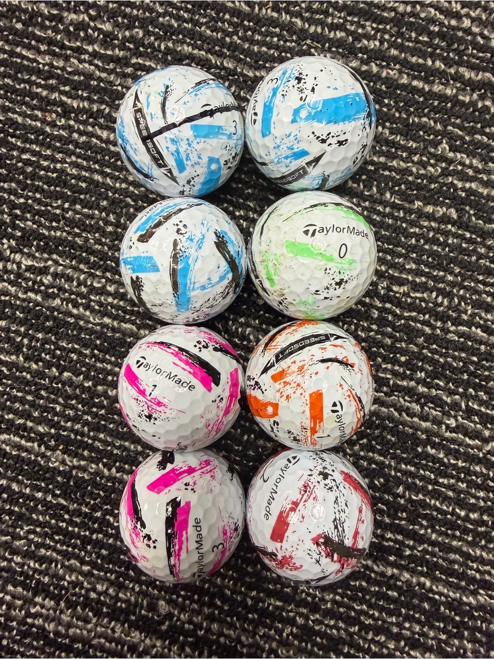 TaylorMade White Golf Balls with Orange, Blue, Red, Pink, Green & Black Accents